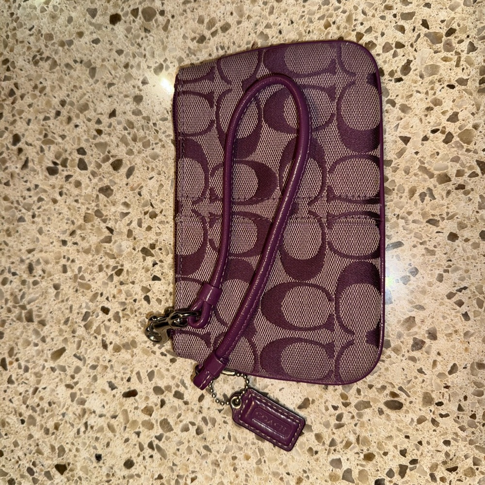 Coach Signature Pattern Purple Wristlet